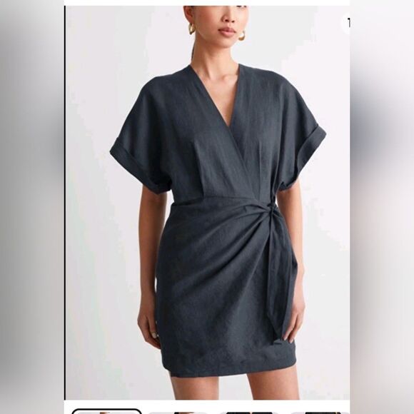 Stockholm Atelier & OTHER STORIES Linen Wrap Mini Dress Women Sz 0 Black Preppy - Picture 1 of 9